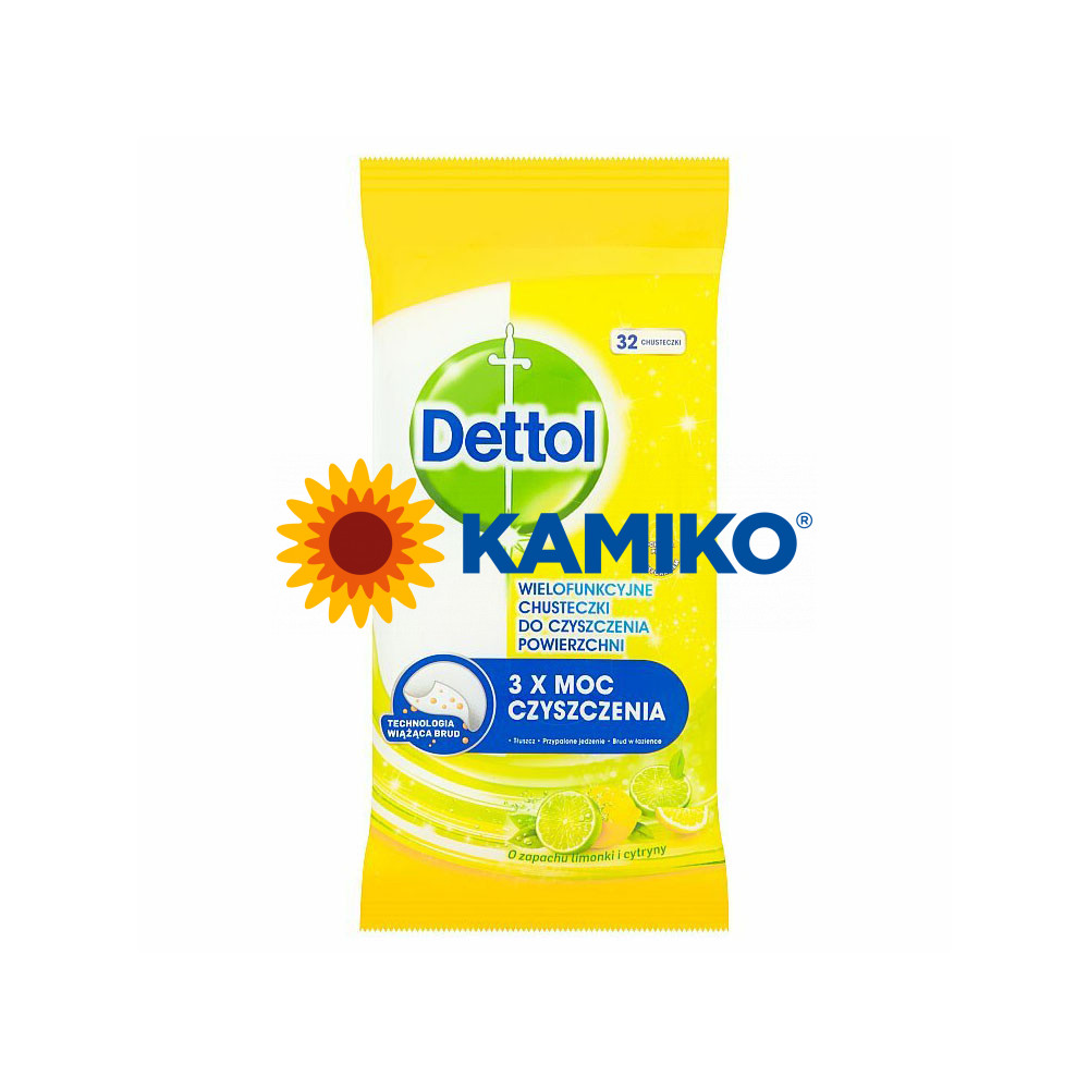 Dettol Power & Fresh antibakteriálne viacúčelové čistiace obrúsky citrón a limetka 32 ks