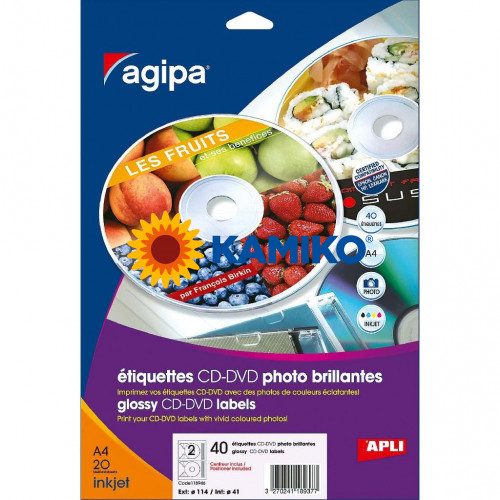 Agipa Etikety univerzálne na CD/DVD pr. 114 mm, 100 hárkov
