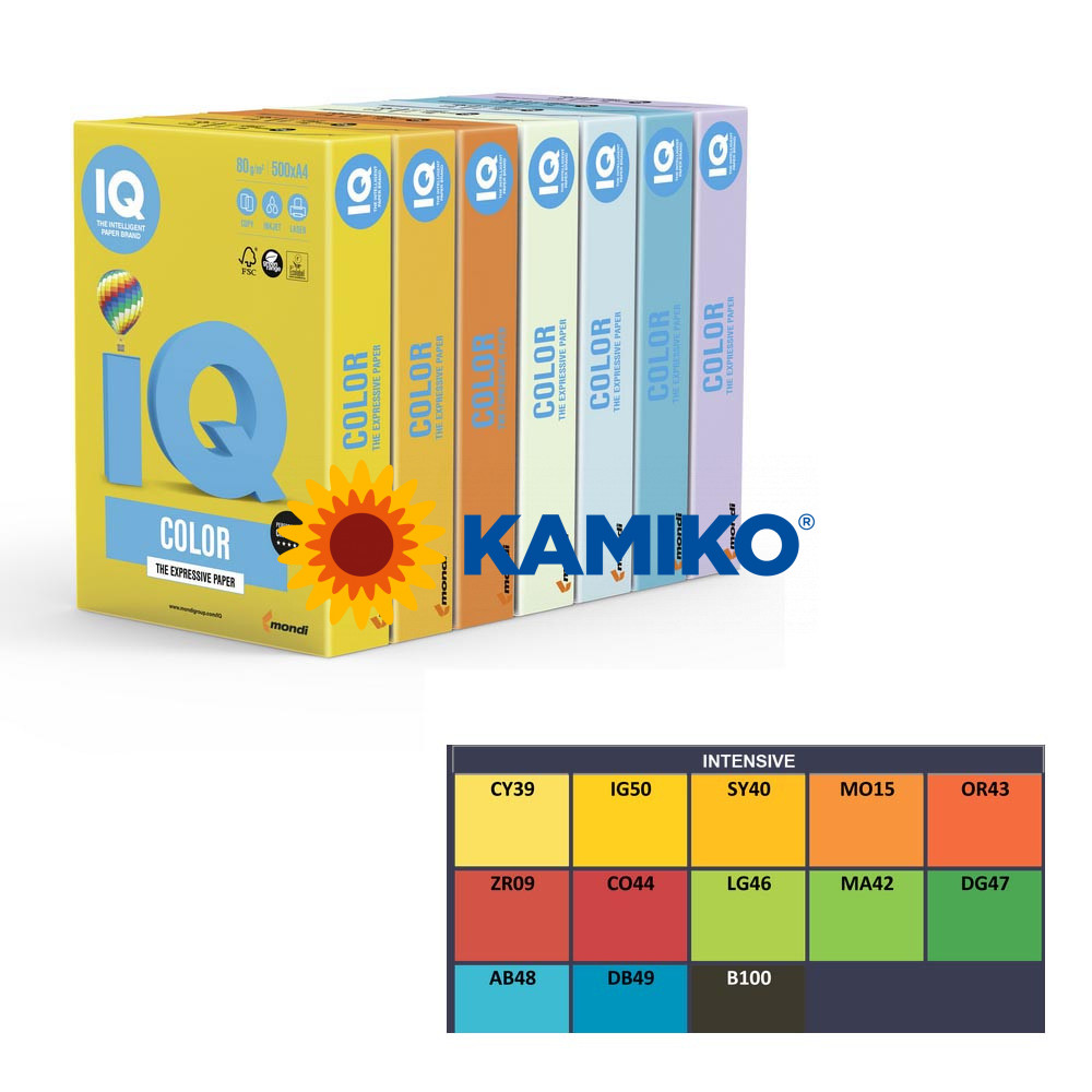 Farebný papier IQ color 5x50 mix intenzívne farby, A4 80 g