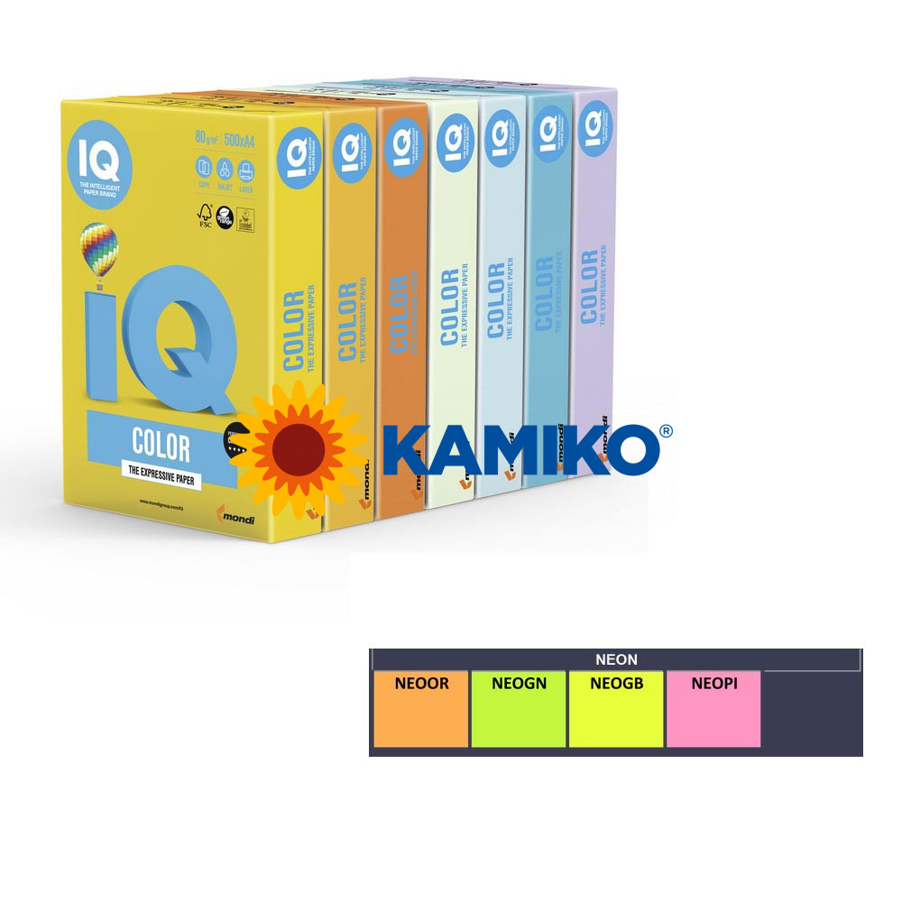 Farebný papier IQ color 4x50 mix neónové farby, A4 80 g