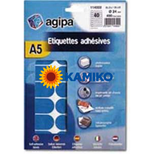 Agipa Etikety kruhové pr. 24 mm modré, 10 hárkov