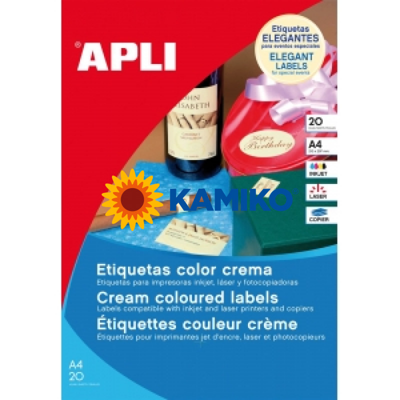 APLI Etikety farebné 210 x 297 mm krémové, A4 20 listov 