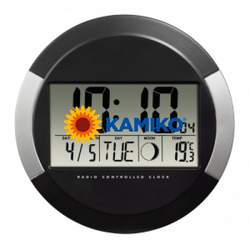 Nástenné hodiny digitálne Ø 24,5 cm čierno-strieborné